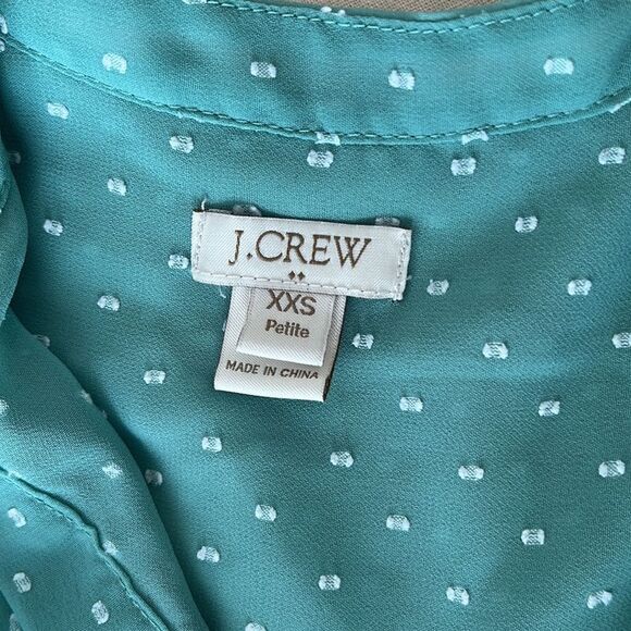 J Crew Dash Dot‎ Green White Sheer Blouse Size XXS - Picture 6 of 8